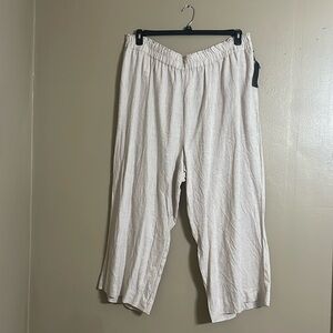 Black Tape Pants Sz 3X Ruffle Elastic Waist Linen Blend High Waisted Wide Leg